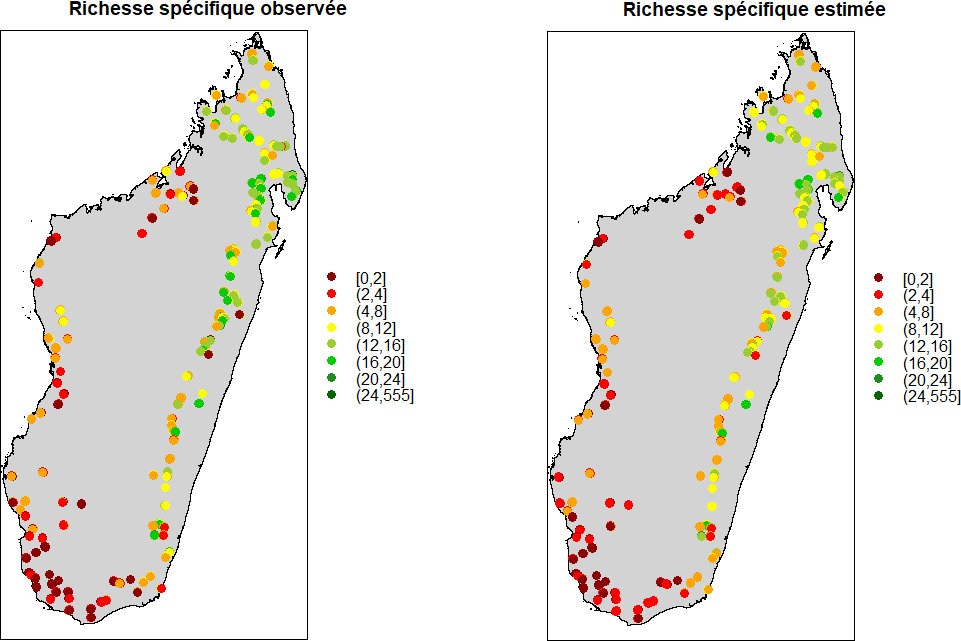 Comparaison de la richesse spécifique observée et prédite sur les sites d’inventaire.